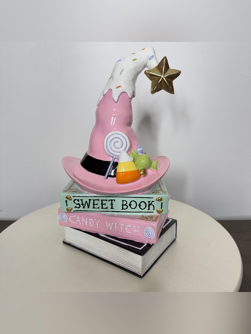 Summerween Pink Candy & Sprinkle Witch Hat w/ Spellbooks Decor